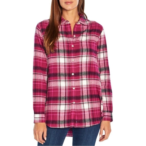 GAP NWT Pink Plaid Candice Boyfriend Button Down Flannel Long Sleeve Shirt - Picture 1 of 14